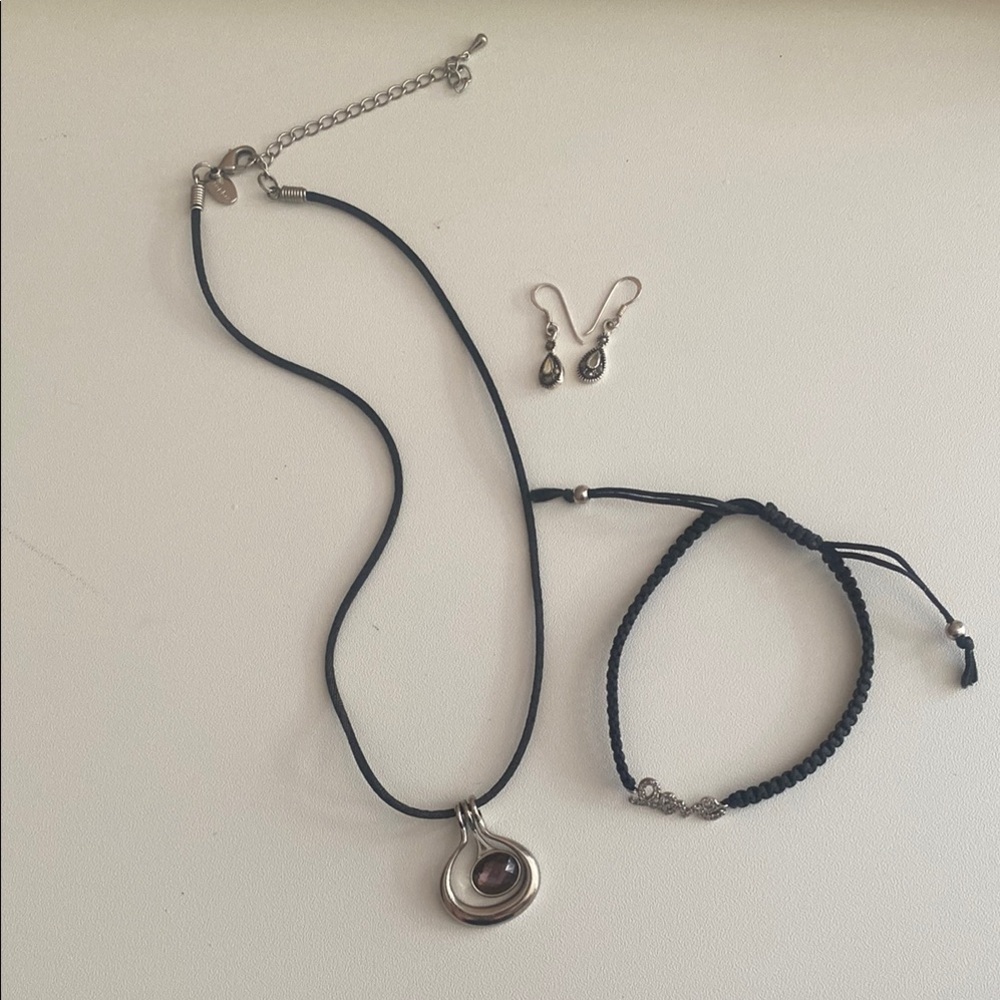 Lia Sophia Silver and Black Necklace w/ bracelet and earrings